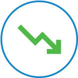 line drawing of blue circle with downwards green arrow representing the STEP Demo Savings icon