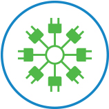 line drawing of green electrical plugs representing the STEP Demo Versatile Technology Applications icon