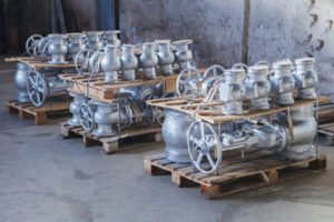 Industrial valves ready for dispatch on Euro palletes