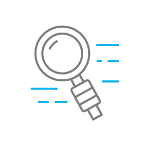 line drawing of magnifying glass shape representing research and development icon