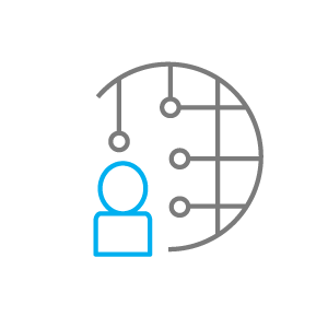 outlined figure of a person with interconnected nodes around them representing technical services icon