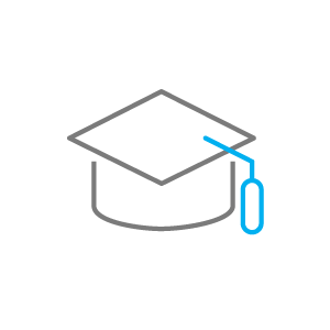 line drawing of graduation cap with blue tassel representing training icon