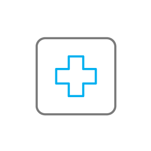 line drawing of square with blue cross symbol representing additional benefits icon