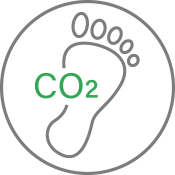 line drawing of CO2 over footprint representing carbon footprint icon