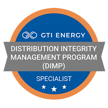 GTI Energy Training Achievement Badge for completing and passing the Distribution Integrity Management Program (DIMP) course.