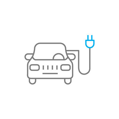 line drawing of electric vehicle with cord and plug representing the electricity expands icon